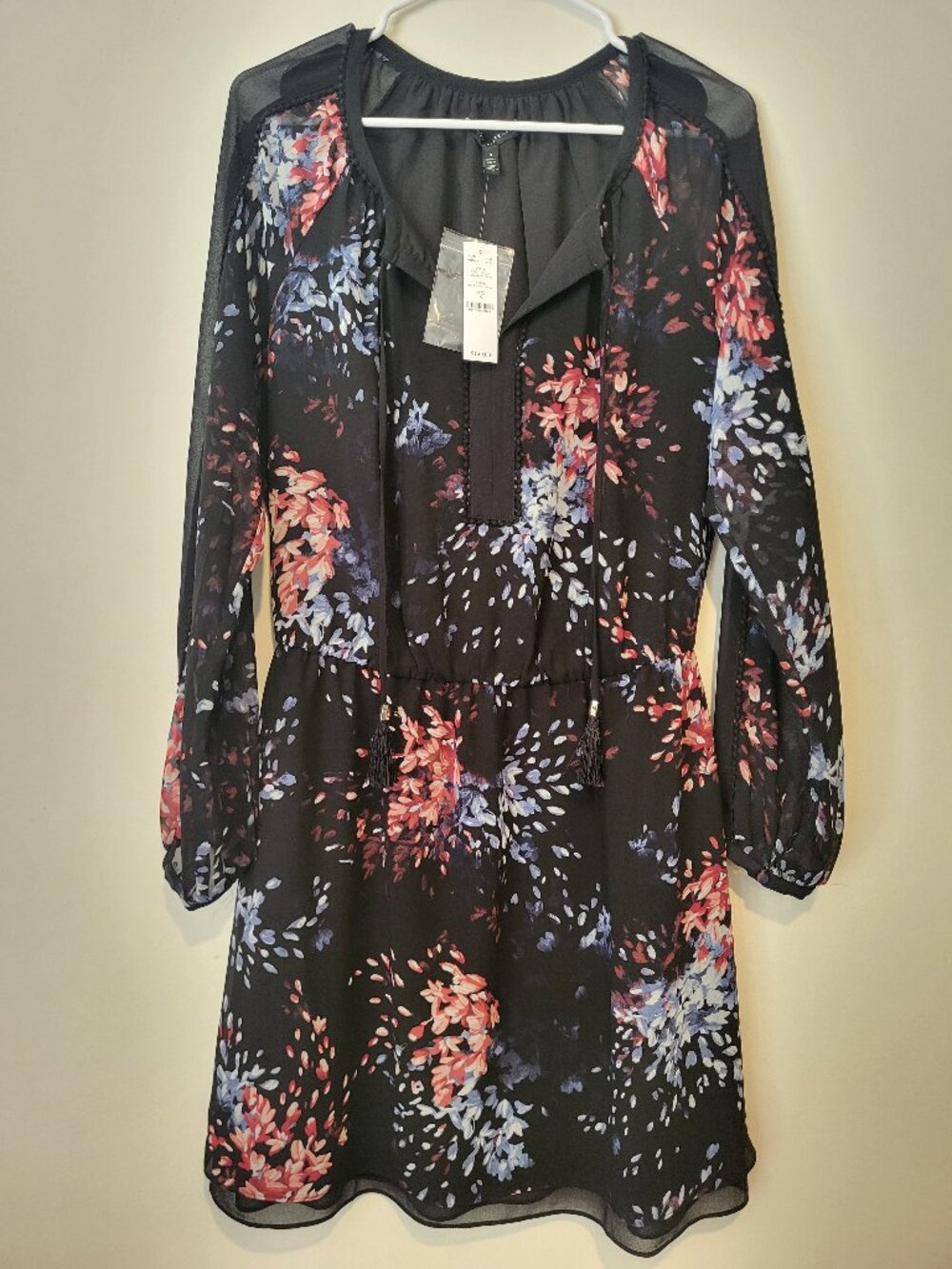 White House Black Market - Tie Neck Dress black with Admiral Blue - Size 8 - NWT